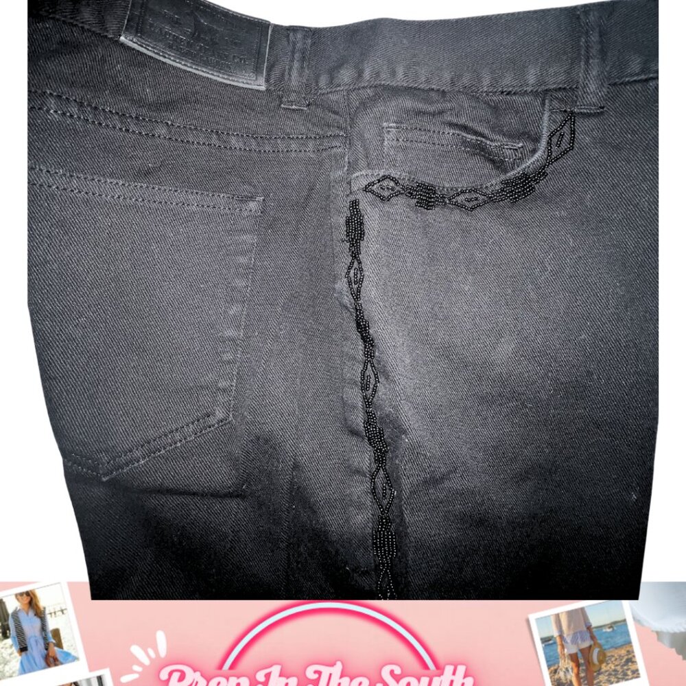 ✨ Ralph Lauren Black Beaded Trim Bootcut Jeans – Size 10P ✨